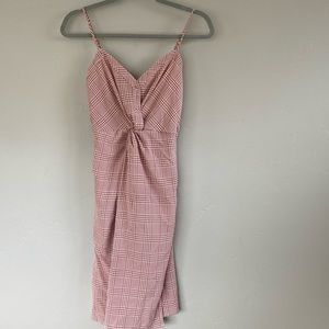 ASTR Max Midi dress pink gingham twist front smocked side sleeveless XS